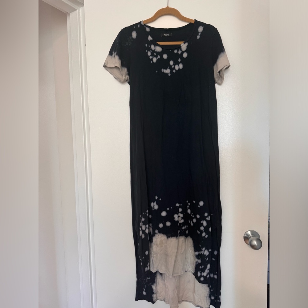 Michael Lauren splatter painted high low black and tan dress in small